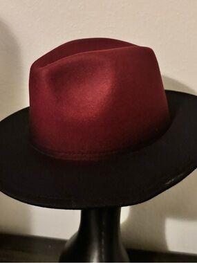 Maroon Fedora Hat with Black Brim
